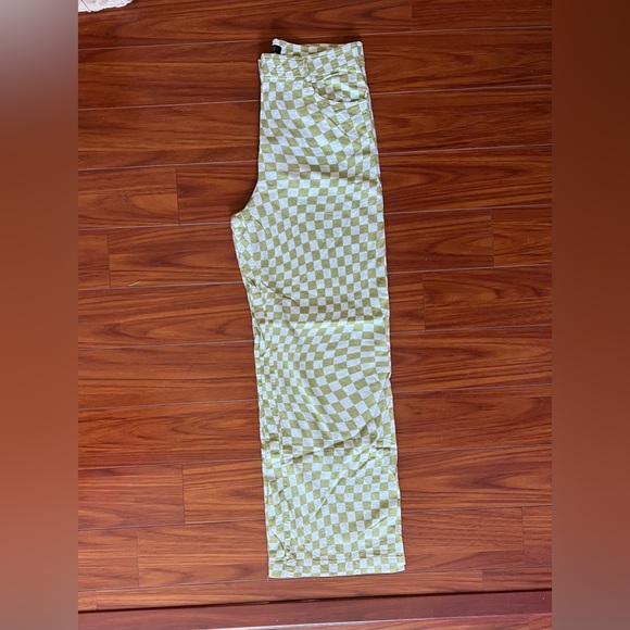 BRAND NEW W/ TAGS Zara White and Green Checkered Linen Pants Size L - Picture 6 of 9